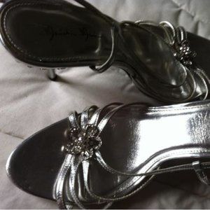 Latin Dance Shoes: Silver Diamond-Encrusted  Size